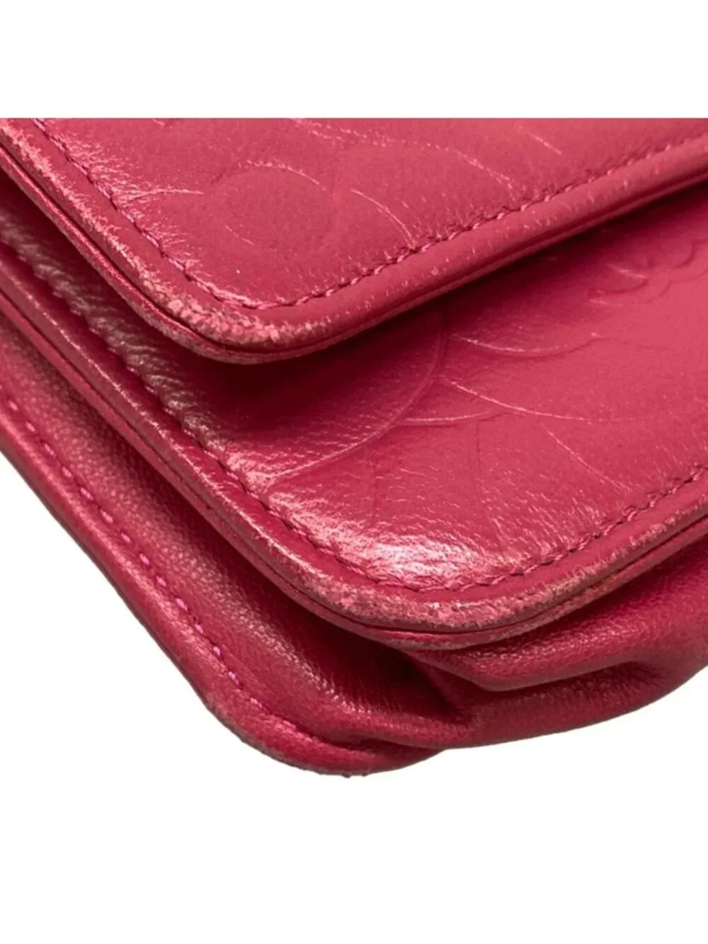 Chanel Wallet Camellia Pink Chain Matte Gold Lambskin Shoulder Bag
